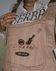 BeerBro American retro embroidery loose backpack pants female summer ins tide work casual pants jumpsuit