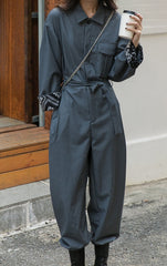 Jumpsuit female fall 2022 new slim and thin gray legging work pants with pants false two-piece set