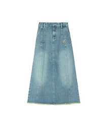 MessAgeLab-Women's vintage senior sense mid-length work skirt casual versatile torn seam denim half skirt