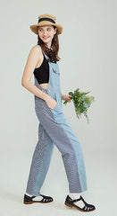 STELLABLU - Women's environmentally friendly clashing striped denim strappy pants small fresh age reduction suspenders niche design sense