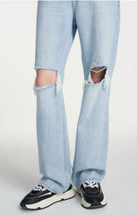 WR-Women's broken jeans straight loose skinny high denim long pants fall new