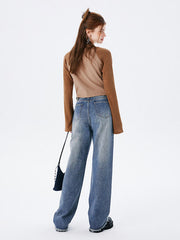 I'M ONE Women's retro style personalized street versatile denim pants fall new pants