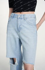 WR-Women's broken jeans straight loose skinny high denim long pants fall new