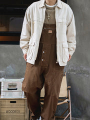 GullsL-Men's retro workwear multi-pocket jumpsuit loose wide leg suspenders work pants