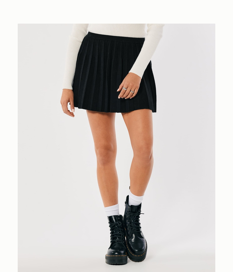 Hollister-Women's trendy plus high waist pleated knitted half-body skirt winter new