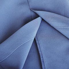 ROEYSHOUSE Women's haze blue trim flared pants autumn new high waist stretch casual pants