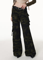 Vone sheeE -Women's retro casual straight loose wide leg micro camouflage work pants autumn and winter