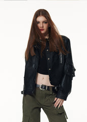 Vone sheeE -Women's lapel work leather jacket short section pu small leather jacket women