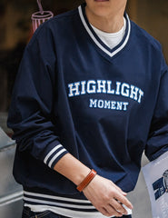 Maden Brand 2022 Korea Style Streetwear Sweatshirts Man Oversized Vintage Fashion Casual Embroidered V-neck Baseball Wear