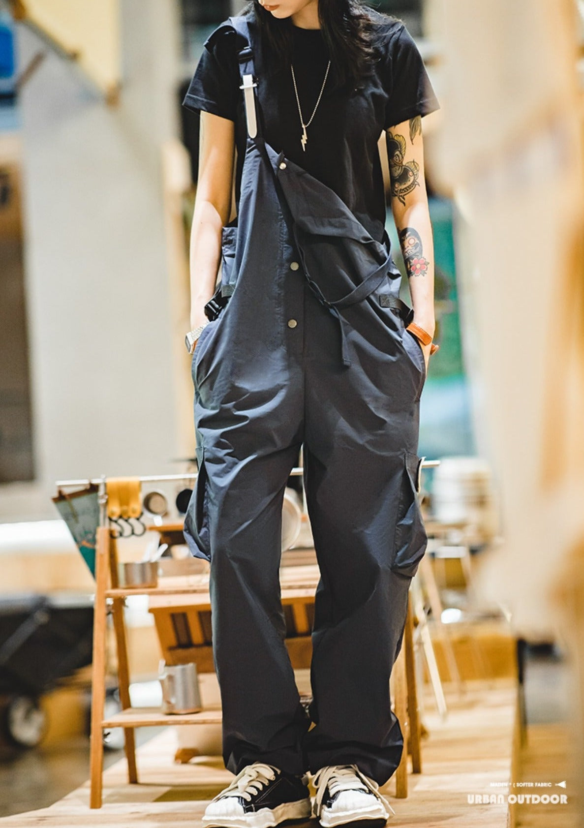Maden New Arrival American Vintage Cargo Overalls for Women Casual Style Wide Leg Trousers with Large Pocket Waterproof Pants