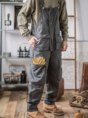 DIANHAI-Men's retro workwear straps pants loose casual jumpsuit suspenders pants long pants