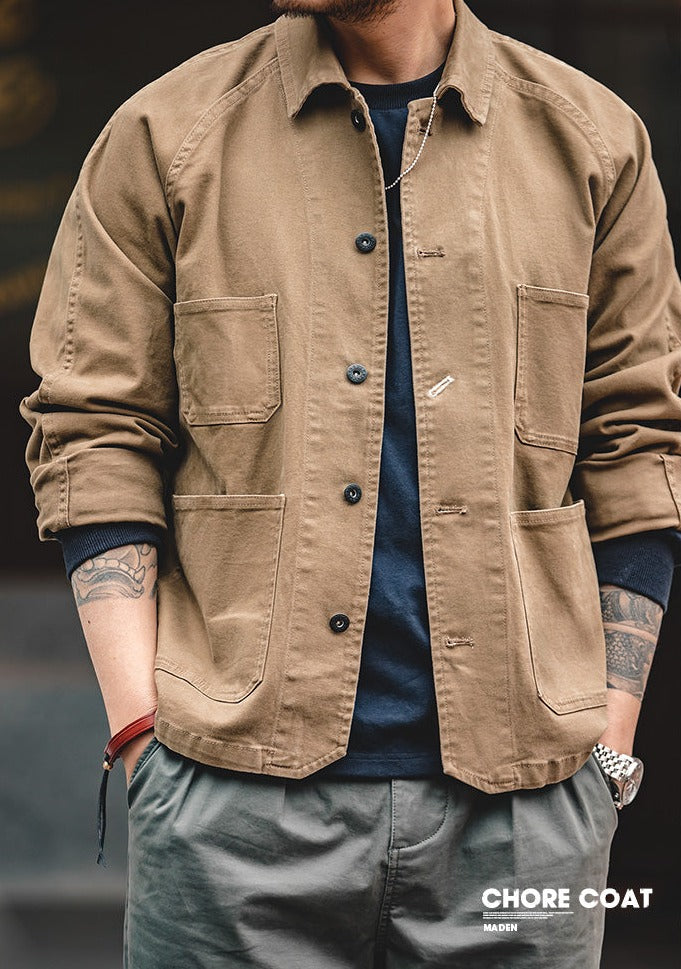 Madden men's workwear American heavyweight waxless jacket coffee jacket multi-pocket