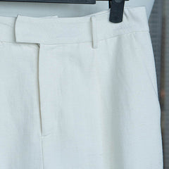 ROEYSHOUSE women's professional cotton linen straight pants female autumn new beige Slim wide leg pants