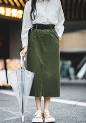 Madden women's Japanese retro corduroy half-body skirt autumn and winter new medium-length paragraph curry plus velvet casual straight skirt