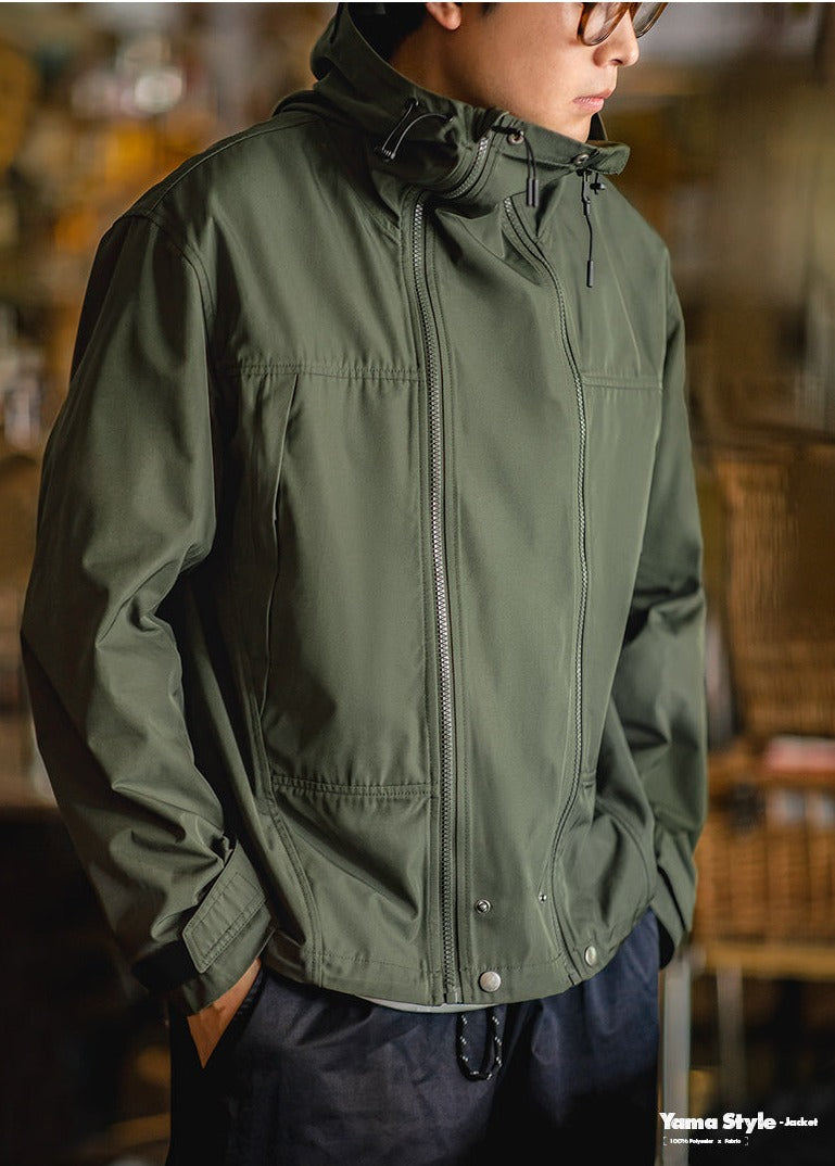 Maden Retro Double Zipper Tactical Jackets Wear Resistant Wrinkle Hooded Windproof Jacket Men's Outdoor Casual Top Military Coat