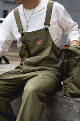 GullsL-Men's retro workwear multi-pocket jumpsuit loose wide leg suspenders work pants