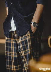 Maden Men Plaid Elastic Waist Pants Casual Oversize Loose Wide Leg Trouser Retro Harajuku Plus Size Hip-hop All-match Streetwear