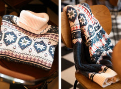 Maden Men Turtlenecks Snowflake Sweater Winter Thick Patchwork Harajuku Printed Faire Island Knit Pullovers Japan Retro Oversize