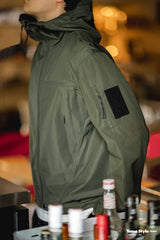 Maden Retro Double Zipper Tactical Jackets Wear Resistant Wrinkle Hooded Windproof Jacket Men's Outdoor Casual Top Military Coat