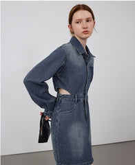Circlofy women's retro hollow design denim dress new cotton skinny waistless temperament skirt