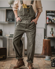DIANHAI-Men's vintage p44 one-piece work pants backpack pants loose with pants long pants