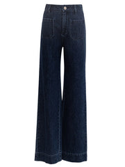 ROEYSHOUSE women's retro high-waisted wide leg jeans autumn and winter new dark blue thin stretch pants