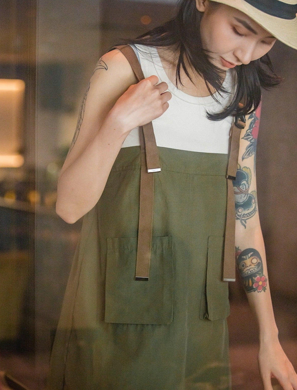 Maden Leisure Sleeveless Simple Lazy Wind Suspenders Skirt Cargo Design Pear Shape Loose Dress