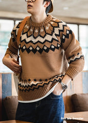 Maden Knitted Thick Sweaters for Men Autumn and Winter Retro Nordic Fair Isle Sweater Loose Casual Christmas Pullovers Jumper