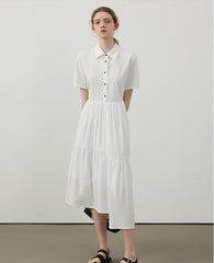 Circlofy women's shirt dress summer new sense of atmosphere laced mid-length dress irregular design skirt