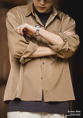 Maden Suit Collar Lining Loose Coats Shirts Men's Non-iron Embroidery Satin French Cuff Shirt Loose Ice Silk Drape Shir