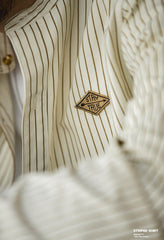 Korea Styel Retro Stripe Men's Shirt Loose Leisure Cotton Long Sleeve Stand Collar Shirt Male Clothes Plus Size