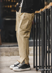 Maden Retro Khaki Tapered Cargo Pants Men Mountain Military Pant Cotton Zipper Pocket Casual Men's Trendy Long