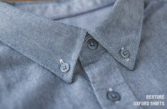 Maden Men's Cotton Retro Oxford Shirt Vintage Solid Color Long-Sleeved Slim Shirt Men