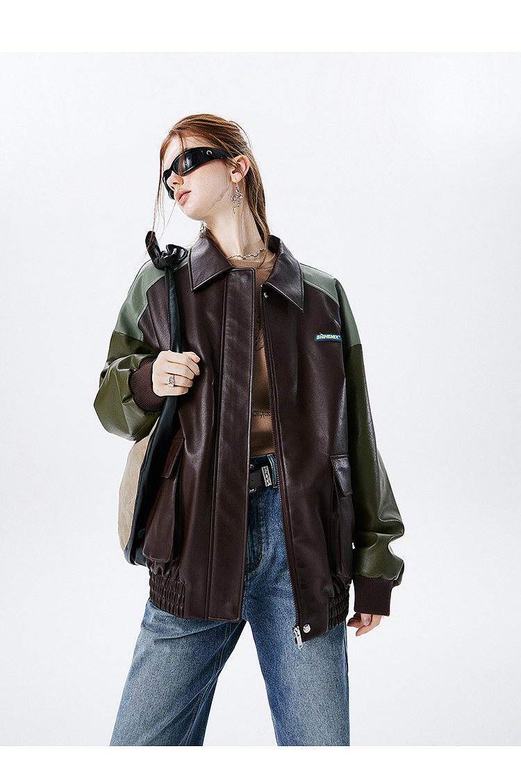 I'M ONE Women's versatile retro wind splicing tide cool loose biker clothes baseball suit fall new jacket