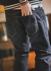 Maden Men's Vintage Stretch Jeans Business Casual Slim Denim Pants 2022 Autumn Little Elastic Trousers Hip Hop Streetwear Brand