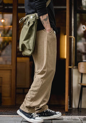 Maden Men Sweatpants Japan Vintage Knit Elastic Waist Drawstring Trousers Velvet Straight Wide Leg Casual Solid Joggers Pants