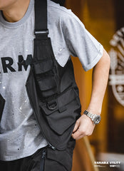 Maden Men Multi-pocket Tactical Vest Jacket & Bag Japan Retro Multi-function Photography Waistcoat Wide Shoulder Strap Solid Bag