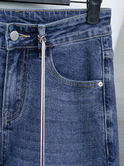 ROEYSHOUSE women's retro flare stretch jeans autumn new high waist dark blue casual pants