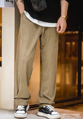 Maden Men Sweatpants Japan Vintage Knit Elastic Waist Drawstring Trousers Velvet Straight Wide Leg Casual Solid Joggers Pants