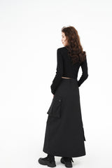 EIGHTHMONTH women's black work half skirt autumn new niche chic long skirt