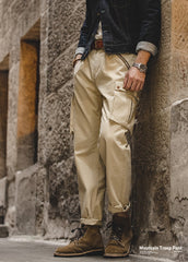 Maden Retro Khaki Tapered Cargo Pants Men Mountain Military Pant Cotton Zipper Pocket Casual Men's Trendy Long