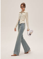 I'M ONE Women's retro slim and fashionable high-waisted denim micro-lab pants