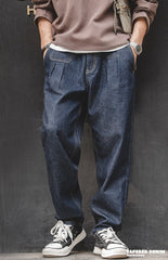 Maden Retro Denim Wash Baggy Men's Jeans Wide Leg Tapered Pants Fashion Casual Streetwear Jean Straight Elastic Men Trousers