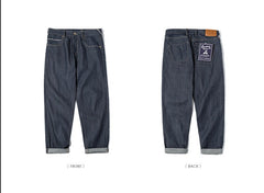 Maden Indigo Vintage Hemming Jeans Men’s Cargo Selvedge Denim Jeans Slim fit Straight trousers 13.5 oz Raw Denim Mid Waist