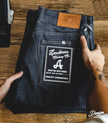 Maden Indigo Vintage Hemming Jeans Men’s Cargo Selvedge Denim Jeans Slim fit Straight trousers 13.5 oz Raw Denim Mid Waist