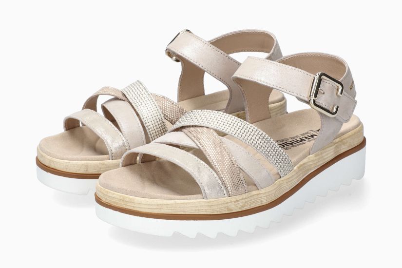 Mephisto Doria Women Sandals Beige Leather Pearly Effect Brand New w/ Box